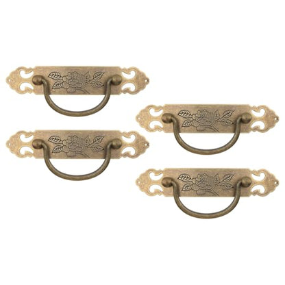 4PCS Antique Flat Bronze Cabinet Pulls Brass Decorative Handles with Engraved Pattern 3" Hole to Hole for Retro Style Furniture - style: Style B-4 Pcs