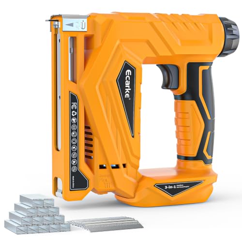 Ecarke Cordless Brad Nailer Compatible with Dewalt 20V Battery - 2 in 1 18 Gauge Nail Gun T-50 Staple Gun with 2000pcs for Upholstery Leather Wood Home DIY - Tool Only - Lightweight 3LB - color: Yellow-for-de-walt