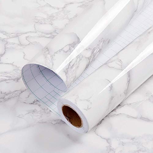 practicalWs Glossy Marble Contact Paper White Peel and Stick for Countertop - color: Gray/White, size: 11.8" x 78.7"