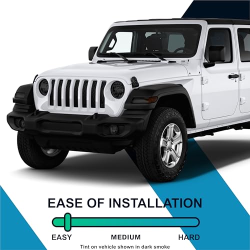 Pre-Cut Headlight Foglight Tint Kit Compatible with Jeep Wrangler 4 Door 2019-2023 | Precision Cut Stretchable PPF Vinyl Overlay Cover Wrap (Dark Smoke) - color: Dark Smoke