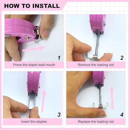 3-in-1 Pink Staple Gun, Manual Upholstery Staple Gun with 600 Staples for Crafts, Fabric, Furniture Repair, Wood & DIY