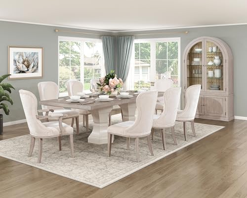 Elegance Armchairs Set of 2 Ivory Fabric Upholstery Cushion Seat Back Comfort Dining Furniture