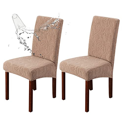 Waterproof Dining Room Chair Covers, Stretch Parsons Chair Slipcovers - color: Flower Pattern-khaki, size: Regular-2 Pack