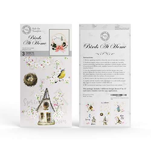 Rub on Transfers for Crafts and Furniture | 3 Design Sheets 6”x 12” | Home Decor Transfers | Furniture and Craft Decals | by Thymeless Designs (Birds At Home) - style: Birds At Home