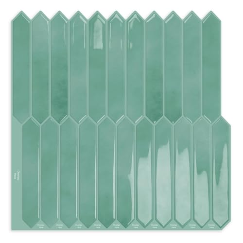 10 Sheets Long Hexagon Tile Peel and Stick Backsplash - color: Cyan
