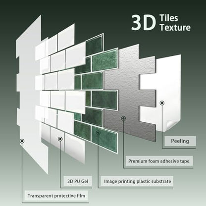 Arttown Peel and Stick 3D Wall Backsplash, 10-Sheet, 12" × 12" Green - color: Forest Green, size: 10PC 12"x12"