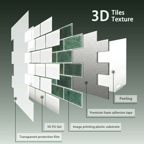 Arttown Peel and Stick 3D Wall Backsplash, 20-Sheet, 12" × 12" Green - color: Forest Green, size: 20PC 12"x12"