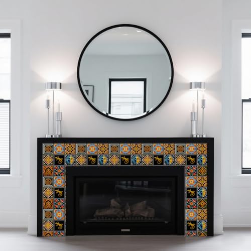 72 Pcs 9 Style Spanish Motifs Style Peel and Stick Wall Tile Sticker Retro Pattern Wall Stickers Waterproof Self Adhesive Stick on Tile Decals for Kitchen Bathroom Art Decor, 4×4 Inch - style: Spanish Motifs
