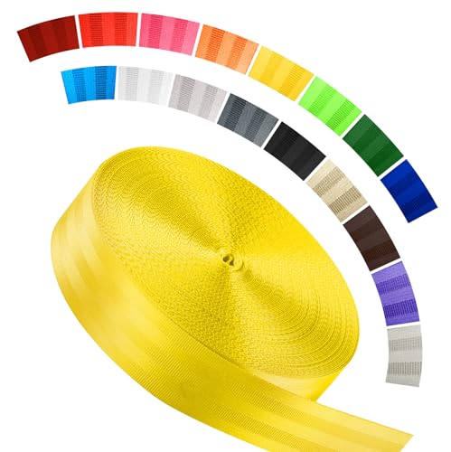 Polyester Webbing Strap 16+Colors – 1"&1.5"&1.9" – 16.5 25 33 55 Yards Heavy Duty Webbing Roll, Flat Webbing Strap for Indoor&Outdoor Gear, DIY Crafting, Repairing - color: Yellow, size: 1.9"-16.5 yards
