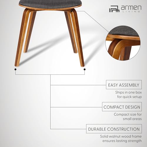 Armen Living Jaguar Mid-Century Dining Chair in Walnut Wood and Charcoal Fabric - Set of 4 - color: Charcoal/Walnut, size: Set of 4