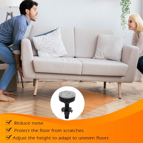 Leveling Feet, Adjustable Furniture Feet, 3/8"-16 Thread Furniture Feet Levelers, Heavy Duty Table Cabinet Sofa Dresser Leg Levelers Screw in with Threaded Inserts, 4 Pcs, Black