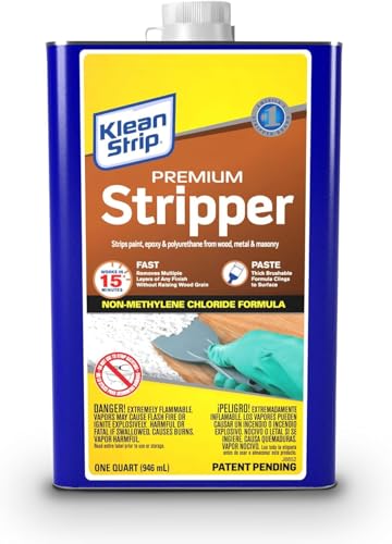 Paint & Varnish Remover Klean Strip Premium Stripper– Fast-Acting Stripper for Epoxy, Polyurethane, Wood, Metal & Masonry – Includes Protective Omni Depot Gloves – 1 QT