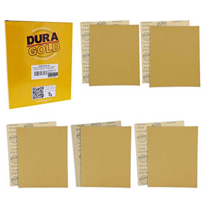 Dura-Gold 9" x 11" Gold Sandpaper Sheets, Grits 80, 120, 150, 220, 320 2 Ea - size: Variety Grit