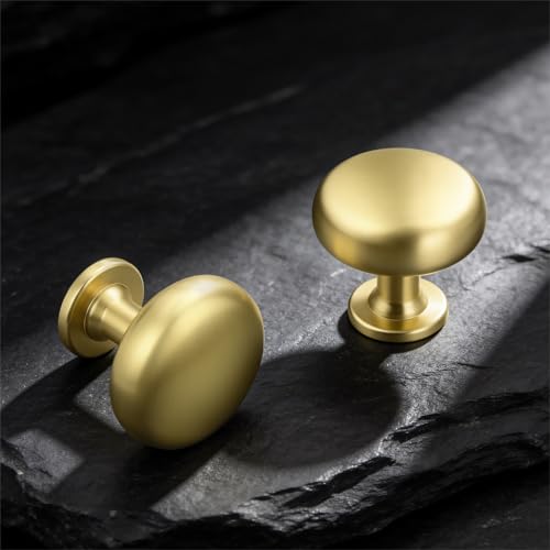 12 Pack Solid Cabinet Knob Brushed Brass Kitchen Drawer Knob,Dresser Knob Brass Furniture Hardware, Diameter:1-1/5" - color: Brushed Brass