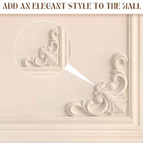 4 Pcs PVC Decorative Corner Onlay Appliques White Baroque Molding 3.1 x 3.1 inches Elegant Unpainted Wall Trim for Furniture Cabinet Door DIY Home Decor - style: Baroque