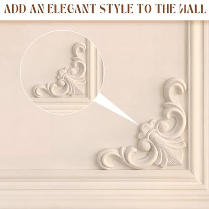 4 Pcs PVC Decorative Corner Onlay Appliques White Baroque Molding 3.1 x 3.1 inches Elegant Unpainted Wall Trim for Furniture Cabinet Door DIY Home Decor - style: Baroque