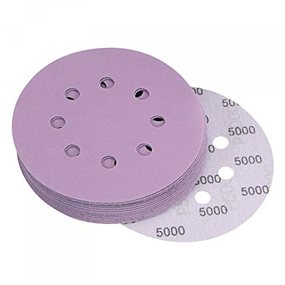 uxcell 15Pcs 5-Inch Purple Sanding Discs 5000 Grits 8 Hole Hook and Loop Professional Aluminum Oxide Sand Paper Wet Dry Polish for Wood Metal Paint Finish - style: 5000 Grit