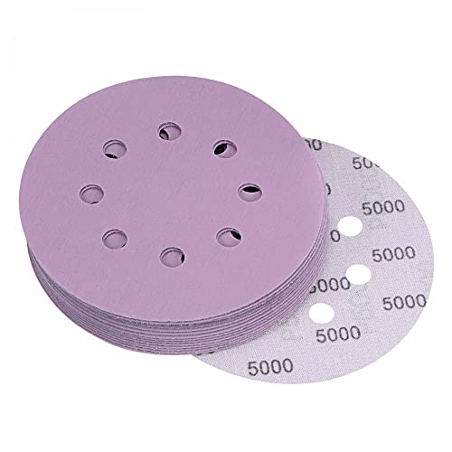 uxcell 15Pcs 5-Inch Purple Sanding Discs 5000 Grits 8 Hole Hook and Loop Professional Aluminum Oxide Sand Paper Wet Dry Polish for Wood Metal Paint Finish - style: 5000 Grit