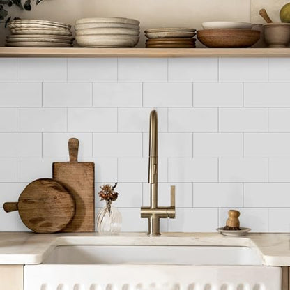 32 Sheets White Subway Marble Peel & Stick Wall Tile 4"x8" - color: White Subway Tile, size: 32 Pcs 4" x 8" x 0.07"