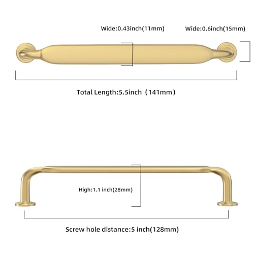 10 Pack 5 inch Brushed Gold Kitchen Cabinet Handles - color: Brushed Gold, size: 5'' Hole Center(128mm)