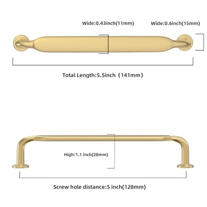 10 Pack 5 inch Brushed Gold Kitchen Cabinet Handles - color: Brushed Gold, size: 5'' Hole Center(128mm)