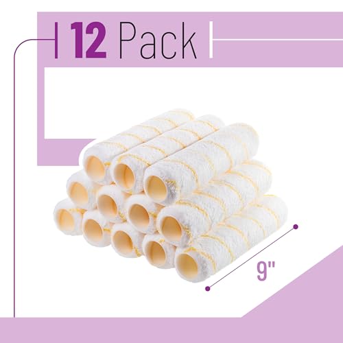 Bates- Paint Roller Covers, 9" x 3/8", 12 Pack, Yellow Stripes, Covers for Paint Rollers 9 Inch, 9 Inch Paint Roller Covers, Paint Roller Cover, Paint Roller Covers 9 Inch, Large Paint Roller Covers - size: 9" x 3/8", 12 Pack