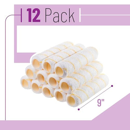 Bates- Paint Roller Covers, 9" x 3/8", 12 Pack, Yellow Stripes, Covers for Paint Rollers 9 Inch, 9 Inch Paint Roller Covers, Paint Roller Cover, Paint Roller Covers 9 Inch, Large Paint Roller Covers - size: 9" x 3/8", 12 Pack