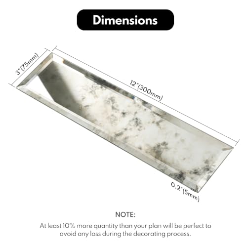 Lovdeco Peel & Stick Silver Antique Mirror Tile 3x12 Inch Beveled (20 Pcs) - color: Sliver Light Antique, size: 3x12 inch