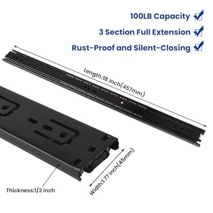 LONTAN 10 Pairs Black Side Mount Drawer Slides 18 Inch Heavy Duty Rails - color: Black, size: 18 Inch - Drawer Slide