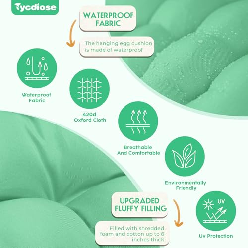 Egg Chair Cushion Replacement, Waterproof Outdoor Hanging Egg Chair Cushion Hammock Swing Chairs Cushions Pads, U-Shaped Thickened Cushions for Hanging Eggs Chairs, 47x33x7 Inches (Cyan) - color: Cyan
