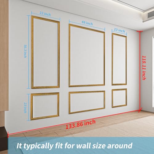 Art3d Pre-Cut Wall Molding Set of 6 pcs, 3 Top 3 Bottom, Antique Gold - color: Antique Gold: Style 1