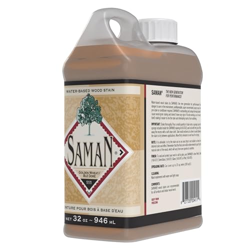 SamaN Interior Water Based Wood Stain - Natural Stain for Furniture, Moldings, Wood Paneling, Cabinets (Golden Wheat TEW-111-32, 32 oz) - color: Golden Wheat, size: 1 Quart
