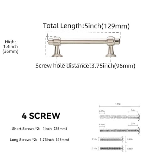 10 Pack 3-3/4 Inch(96mm) Kitchen Cabinet Handles Brushed Satin Nickel Cabinet Pulls Silvery Drawer Pulls Zinc Alloy Kitchen Hardware - color: Brushed Satin Nickel, size: 3-3/4'' Hole Center(96mm)