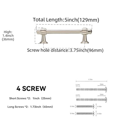 10 Pack 3-3/4 Inch(96mm) Kitchen Cabinet Handles Brushed Satin Nickel Cabinet Pulls Silvery Drawer Pulls Zinc Alloy Kitchen Hardware - color: Brushed Satin Nickel, size: 3-3/4'' Hole Center(96mm)