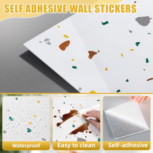 Nuanchu 36 Pcs Peel and Stick Wall Panels, 12x12 Inch, White Terrazzo - color: White Terrazzo