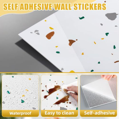 Nuanchu 36 Pcs Peel and Stick Wall Panels, 12x12 Inch, White Terrazzo - color: White Terrazzo