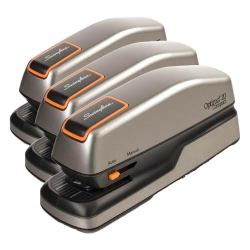 Swingline Electric Stapler, 20 Sheet Capacity, Optima 20, Jam Free, Compact, Automatic or Manual, Plug in or Battery, Orange and Gray (48207) (Pack of 3) - size: 20 Sheet, style: Half Strip (Compact) (Pack of 3)