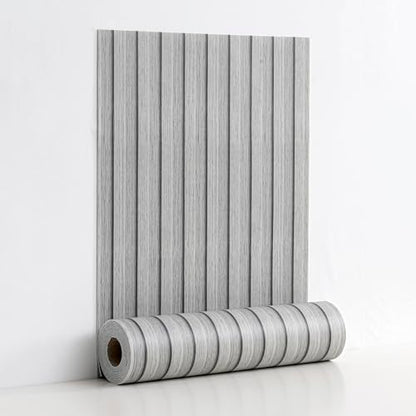 Haimin Wood Grain Slat Wall Panels Peel and Stick Faux Wood Thick Wallpaper - color: Light Gray