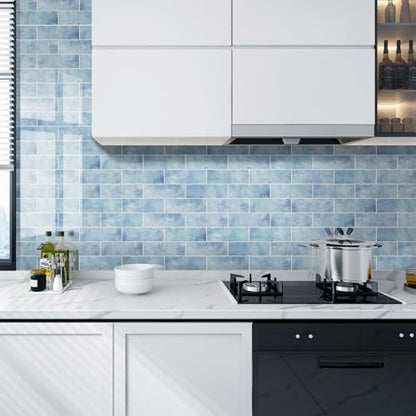 Tilingview 30 PCS Peel and Stick Backsplash Tile for Kitchen/Bathroom/Living Room, 3"x 9" Self-Adhesive Subway Tile for Backsplash, Imitation Glazed Tiles/Handmade Tiles (Glossy Sky Blue) - color: Glossy Sky Blue