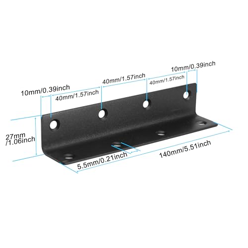 L Bracket, Heavy Duty Corner Brace, 10 Pack 5.51" Metal Shelf Bracket Angle Bracket for Shelves, Black Metal Braces for Wood, 140mm Overall Length - size: 5.5 Inch