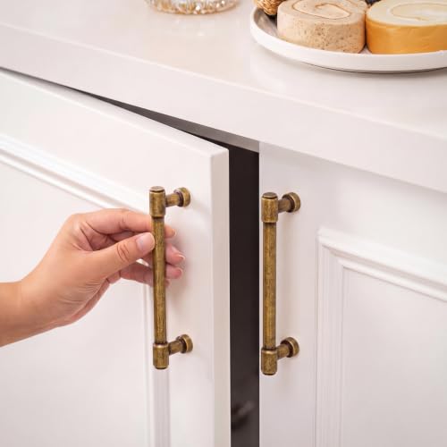Goldenwarm 10 Pack 5 Inch Antique Brass Cabinet Pulls Modern Kitchen & Bathroom Hardware Heavy Duty Zinc Alloy Drawer Handles with Complete Screw Kit Consistent Finish for Whole-Home Renovations - color: Antique Brass, size: 5 Inches Hole Center