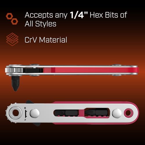Bates- Mini Ratchet Wrench Screwdriver, 2 Pack, 1/4" Magnetic 90 Degree - color: Red, size: 2 pcs