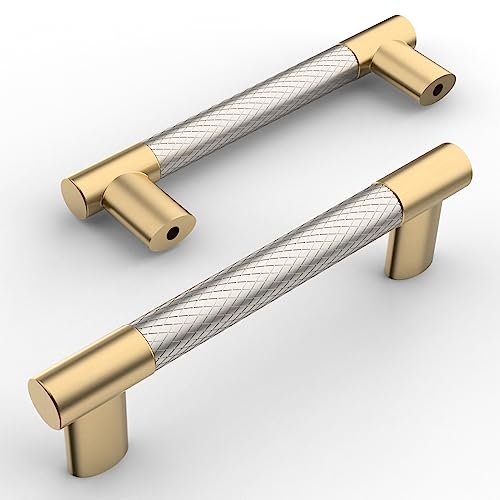 Amerdeco 10 Pack Brushed Nickel and Gold Knurled Cabinet Pulls 3.75" - color: Nickel Gold, size: 3.75" hole center