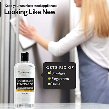Thirteen Chefs Mineral Oil - 12oz Food Grade Conditioner for Wood Cutting Board, Countertop & Butcher Block, Lubricant for Knife or Meat Grinder - Safe USP Finish on Marble, Soapstone - size: 12 Fl Oz