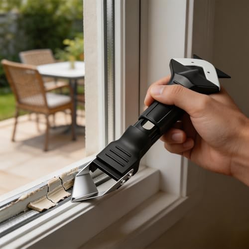 3 in 1 Silicone Caulking Tool with Stainless Steel Head, Black Sealant Remover and Finishing Scraper for Bathroom, Kitchen, Window and Tile