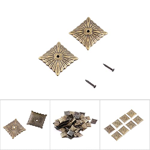Hilitand 100pcs Upholstery Tacks, Furniture Nails Pins Sofa Rivet Upholstery Pins Craft Thumbtack Tack,Antique Brass (K247Square Nail 21x21mm)