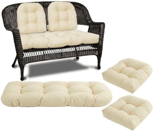Wicker Chair Cushions 3 Piece Set, Waterproof Outdoor Cushion for Patio Furniture, Loveseat and U-Shaped Wicker Furniture Cushions, Beige - color: Beige
