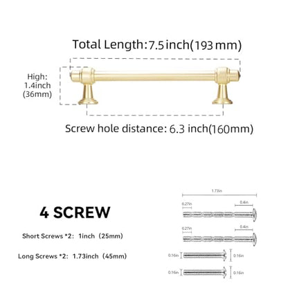 10 Pack 6-1/4 Inch Kitchen Cabinet Handles Brushed Brass Cabinet Pulls Zinc Alloy Drawer Pulls Solid Kitchen Hardware - color: Brushed Brass, size: 6-1/4'' Hole Center(160mm)