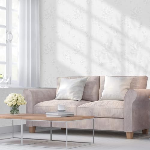 White Wallpaper Peel and Stick Embossed Floral Contact Paper 17.3 x 118.1in - color: White, size: 17.3" x 118.1"