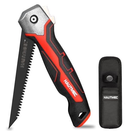 HAUTMEC Folding Drywall Saw with Holster, 7TPI Triple-Ground Keyhole Jab Saw with High-Carbon Steel Blade, Black Rust-Resistant Coating & Non-Slip Rubber Grip, for Drywall, Plywood & PVC – HT0415 - style: Folding Jab Saw with Holster